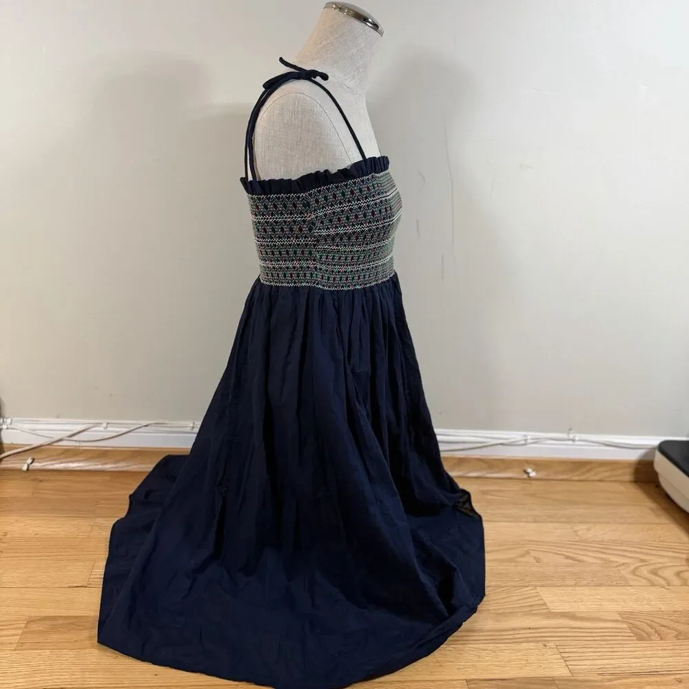 Tory Burch $358 Convertible Smocked Coverup Dress & Skirt Navy Blue M Vacation